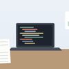 ノートパソコンと職務経歴書が置かれた机のイラスト