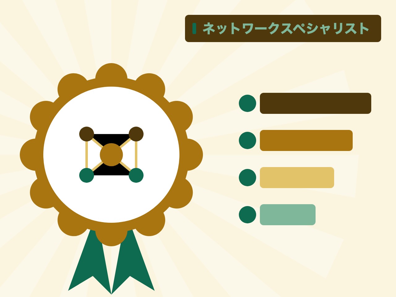 ネットワークスペシャリストを表す絵を、分野の色と模様の上に置いたイラスト