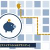 FP(ファイナンシャルプランナー)を表す絵を、分野の色と模様の上に置いたイラスト