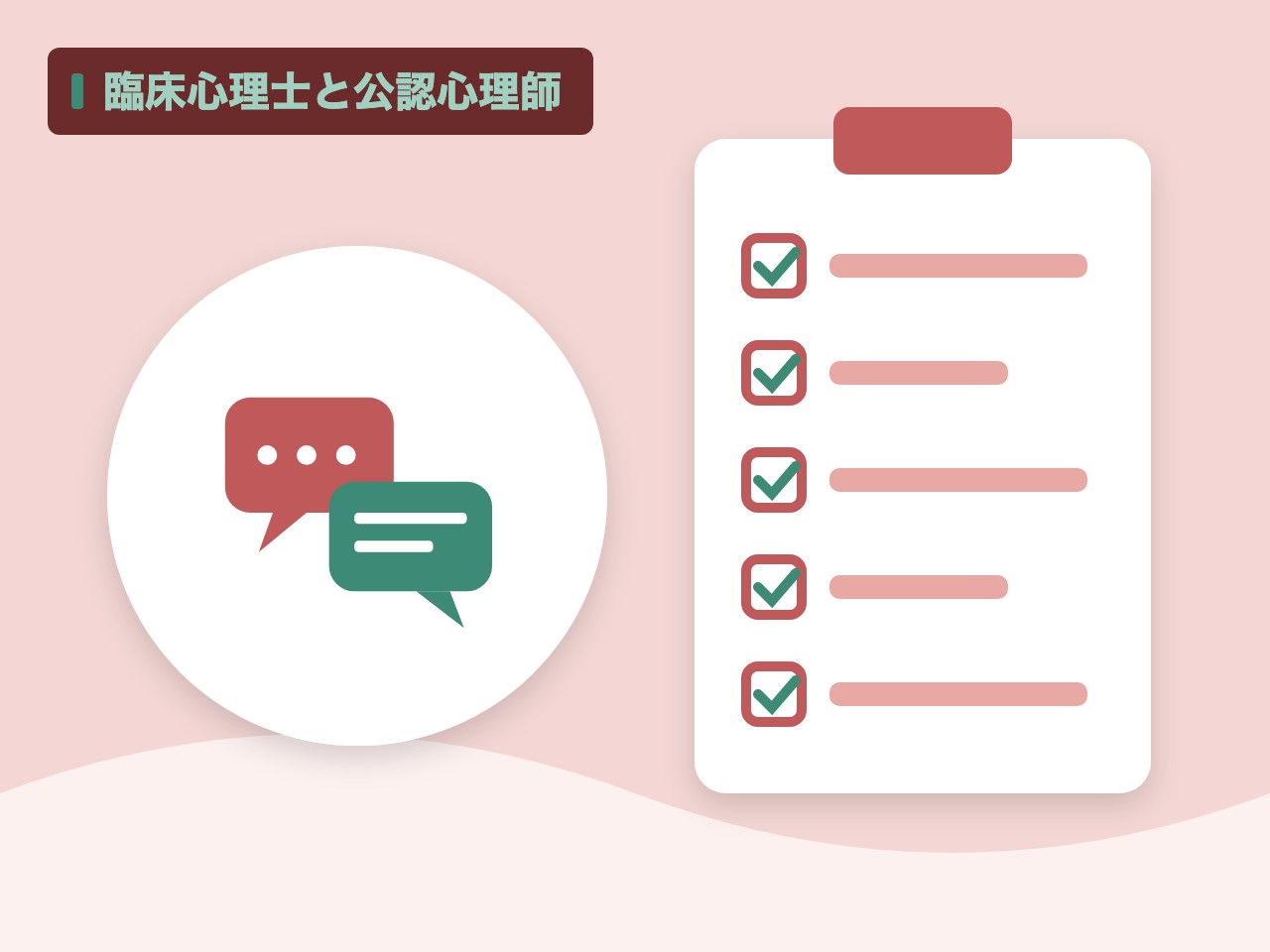 臨床心理士と公認心理師を表す絵を、分野の色と模様の上に置いたイラスト