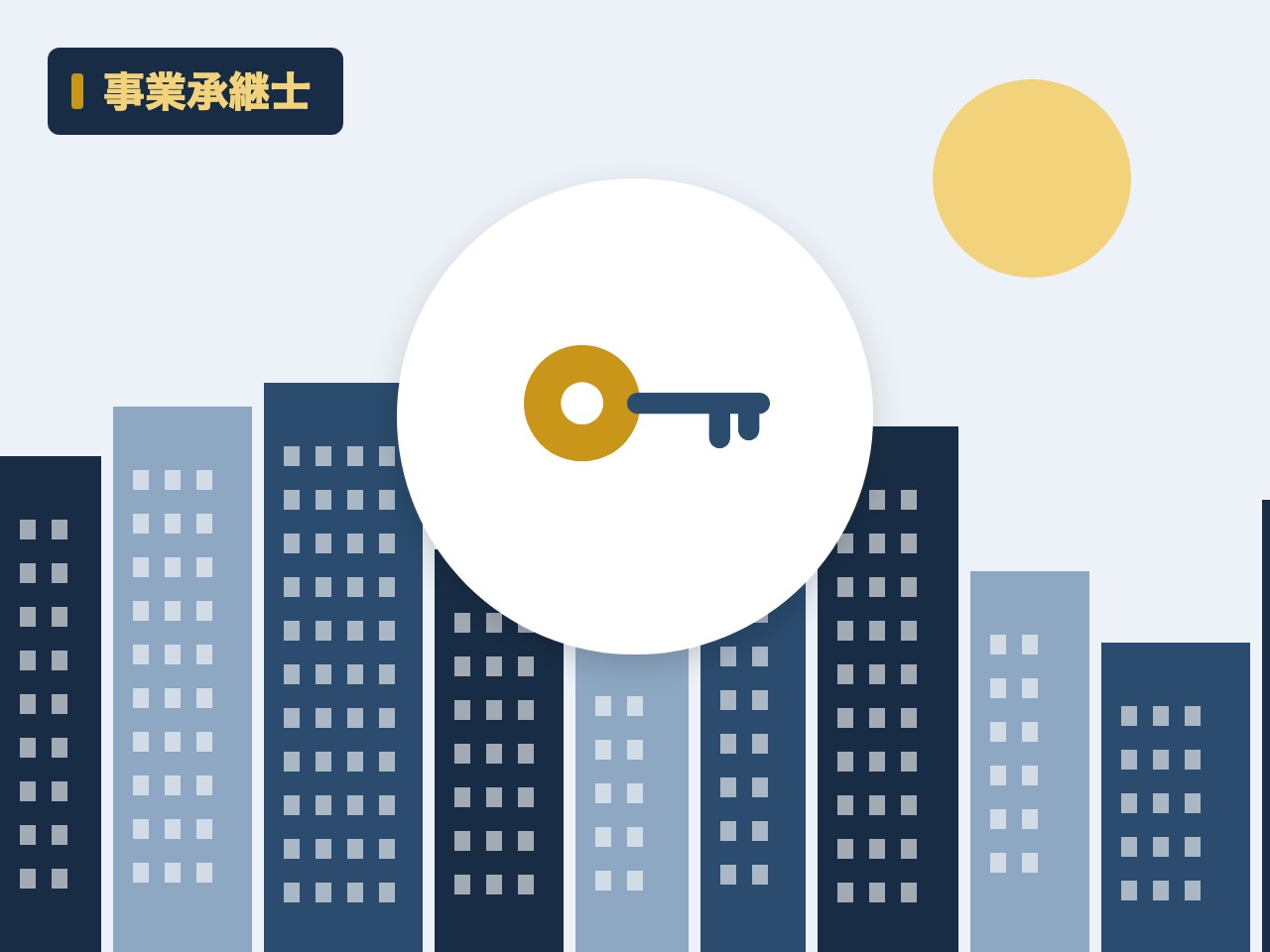 事業承継士を表す絵を、分野の色と模様の上に置いたイラスト